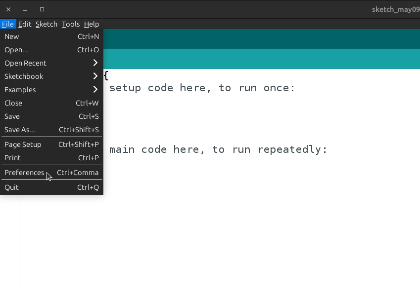 How to open preferences in Arduino IDE