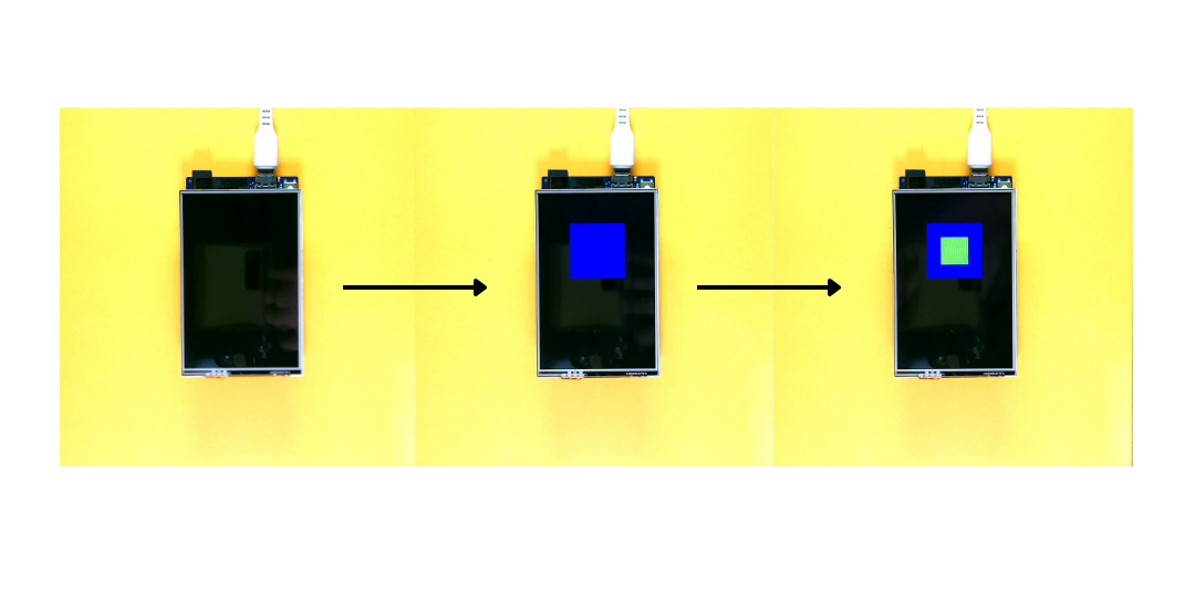 Diagram depicting drawing to the ILI9486 TFT LCD Shield without buffering (the drawing happens in multiple steps)