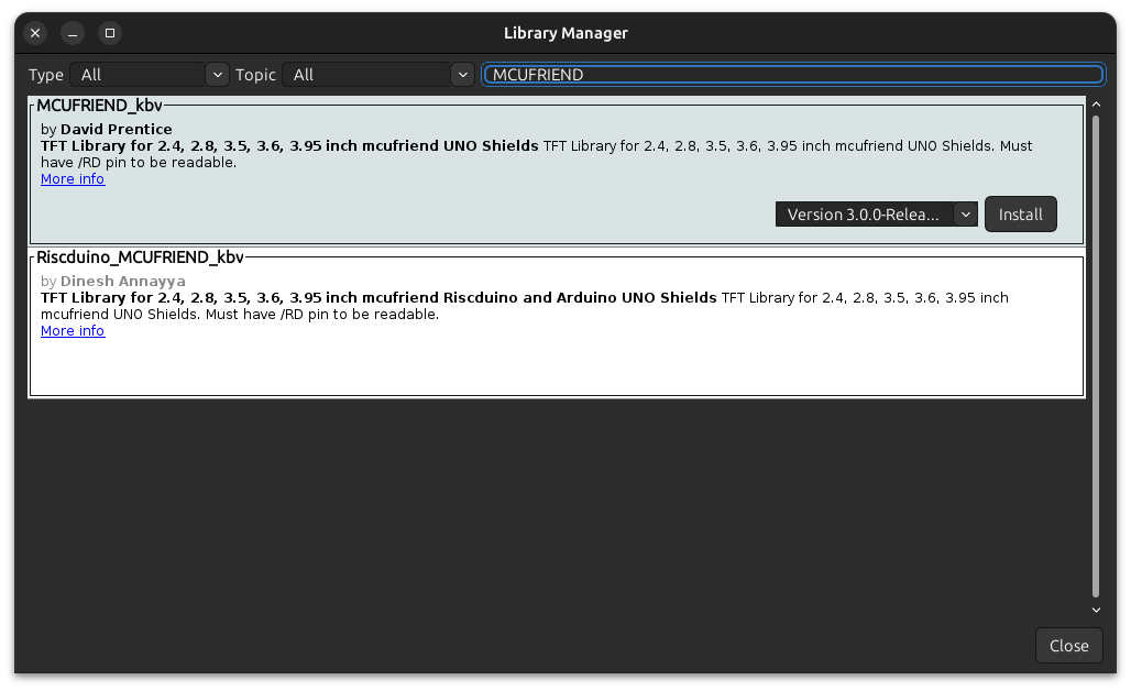 Wrong MCUFRIEND KBV library shown in Arduino IDE's library manager